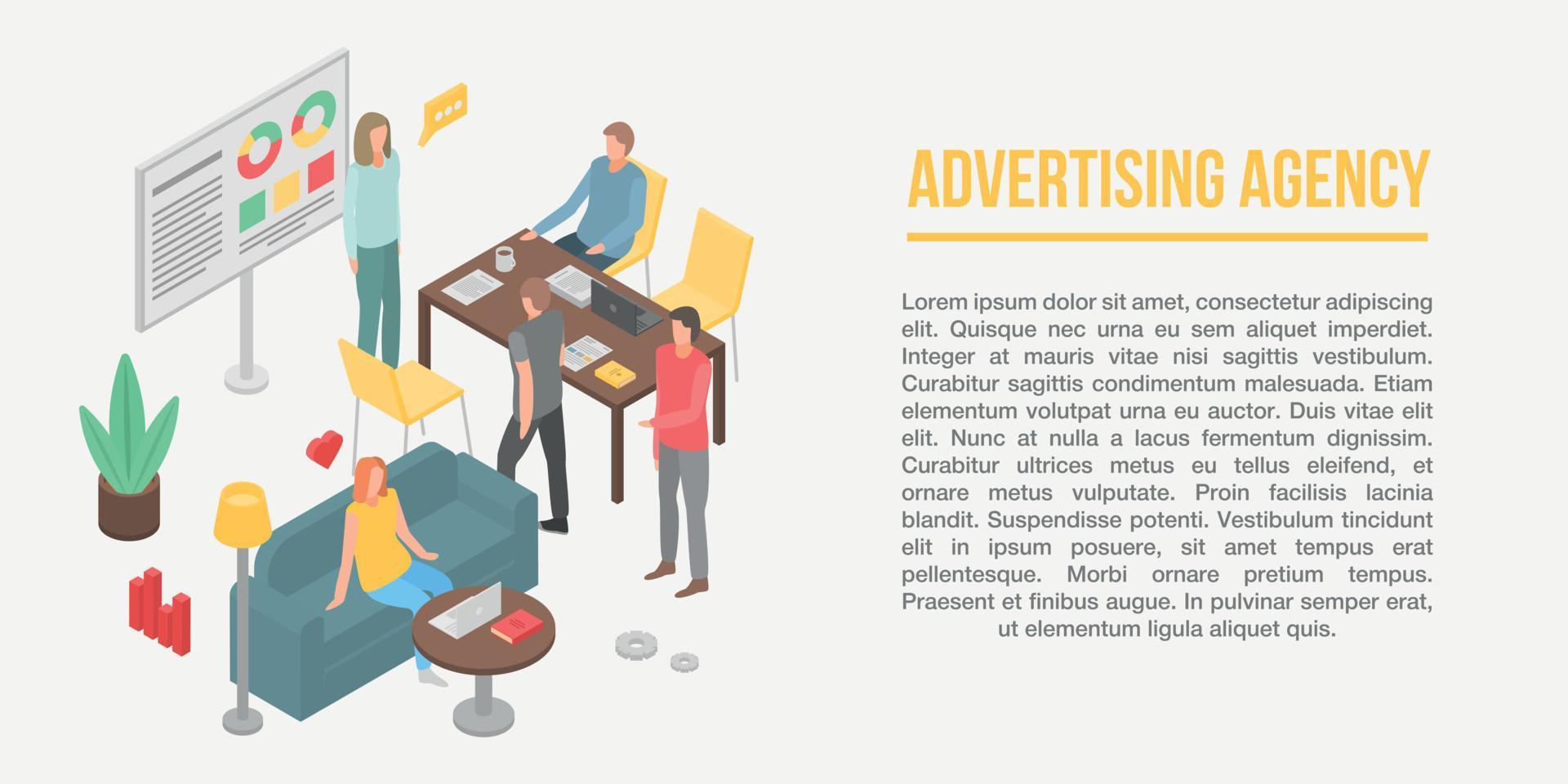 Advertising agency concept banner, isometric style vector