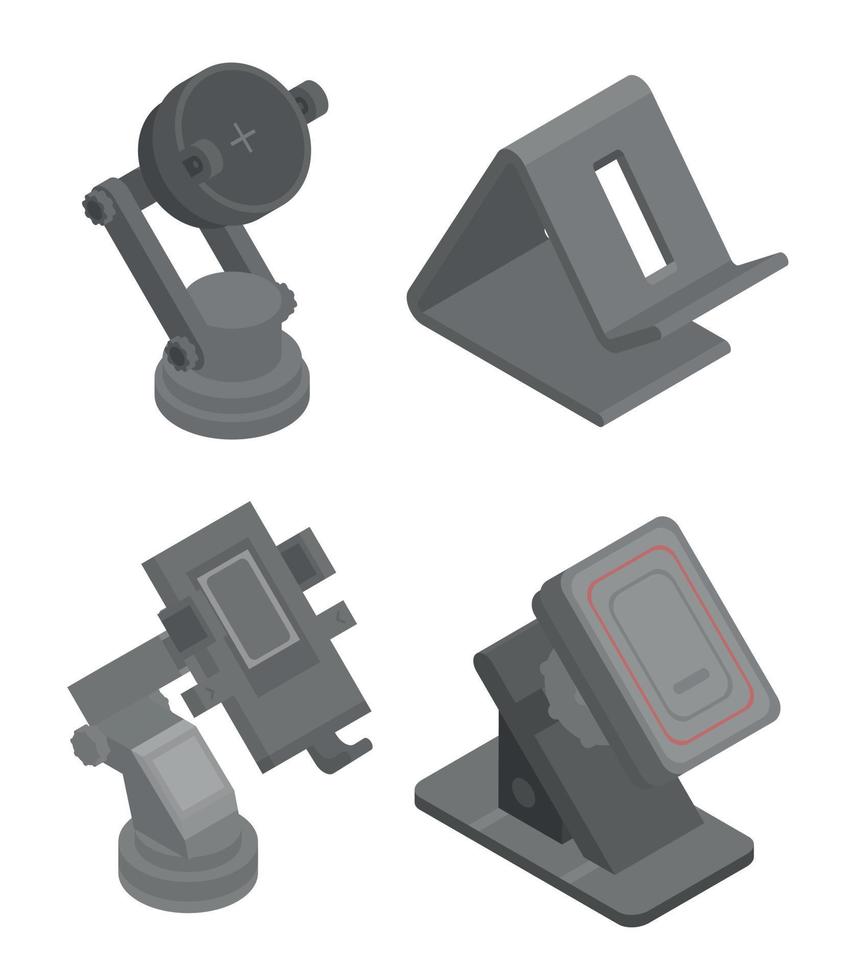 Mobile phone holder icons set, isometric style vector