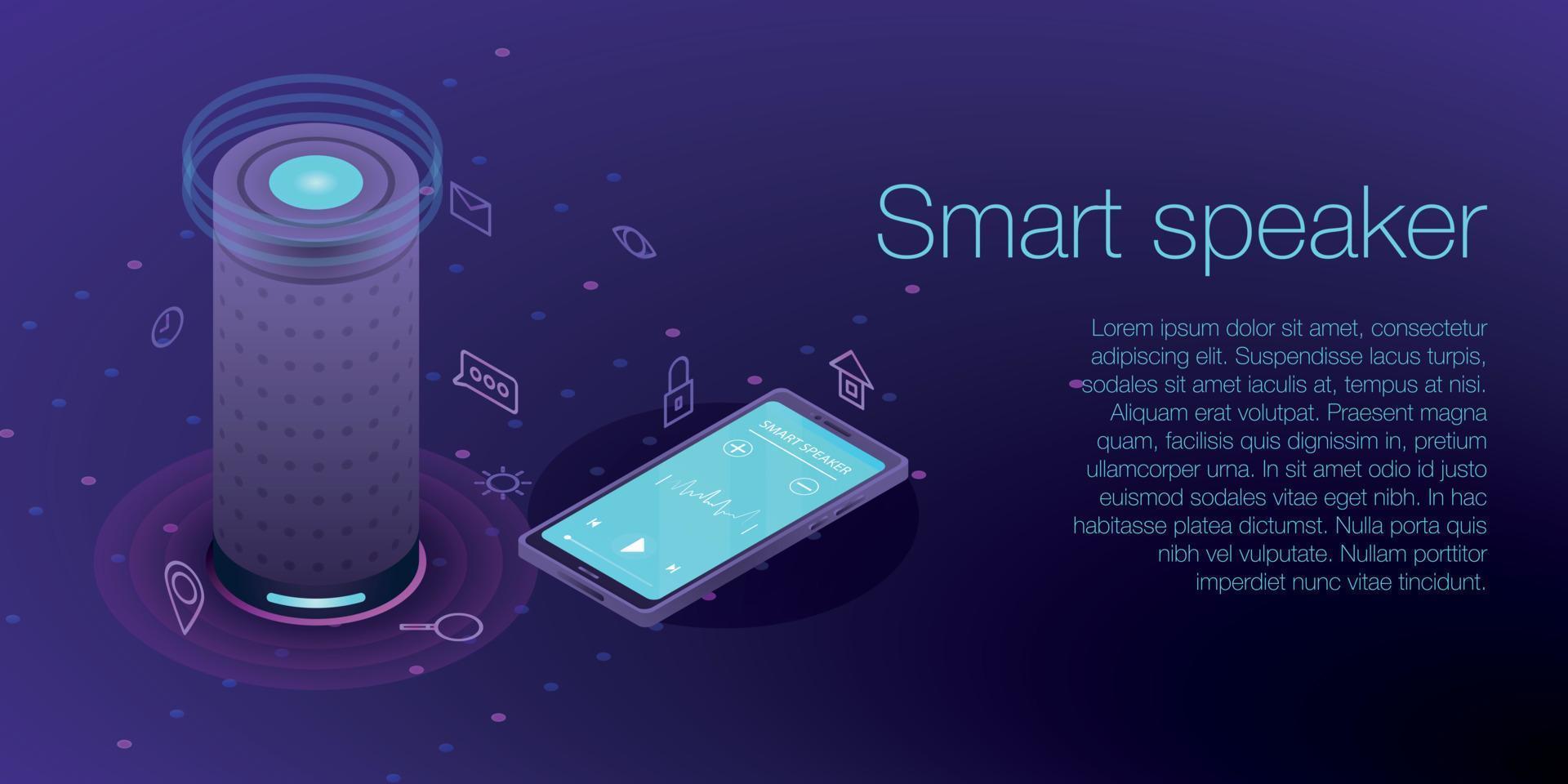 Home smart speaker concept banner, isometric style vector