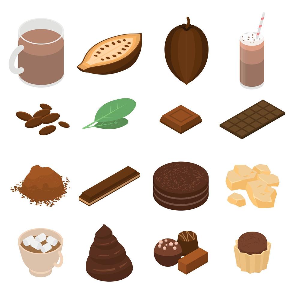 Cocoa icons set, isometric style vector