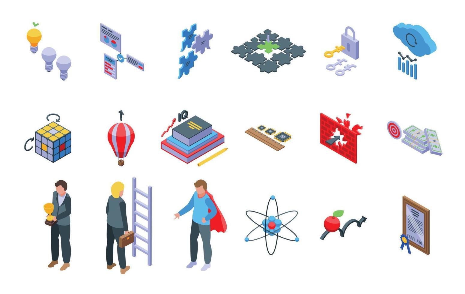 Insight icons set isometric vector. Brainstorm generation vector