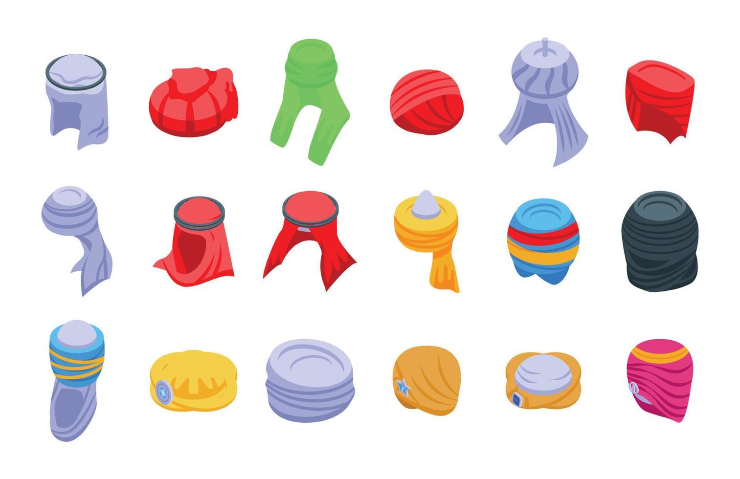Arabic turban icons set isometric vector. Arab hat vector