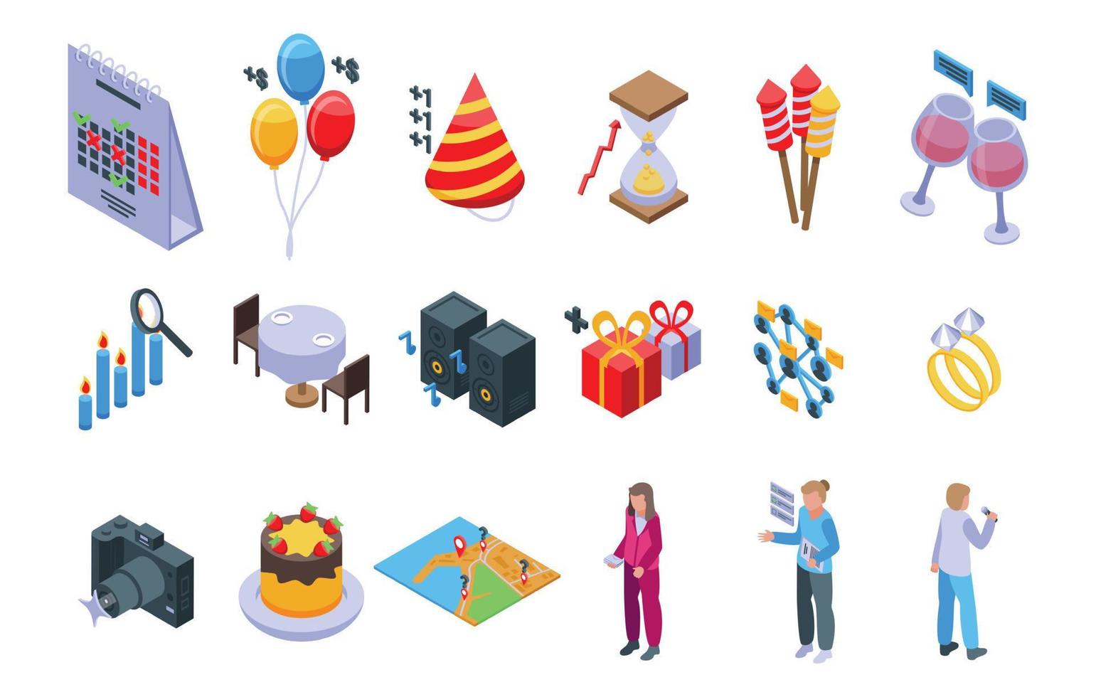 Event planner icons set isometric vector. App calendar vector