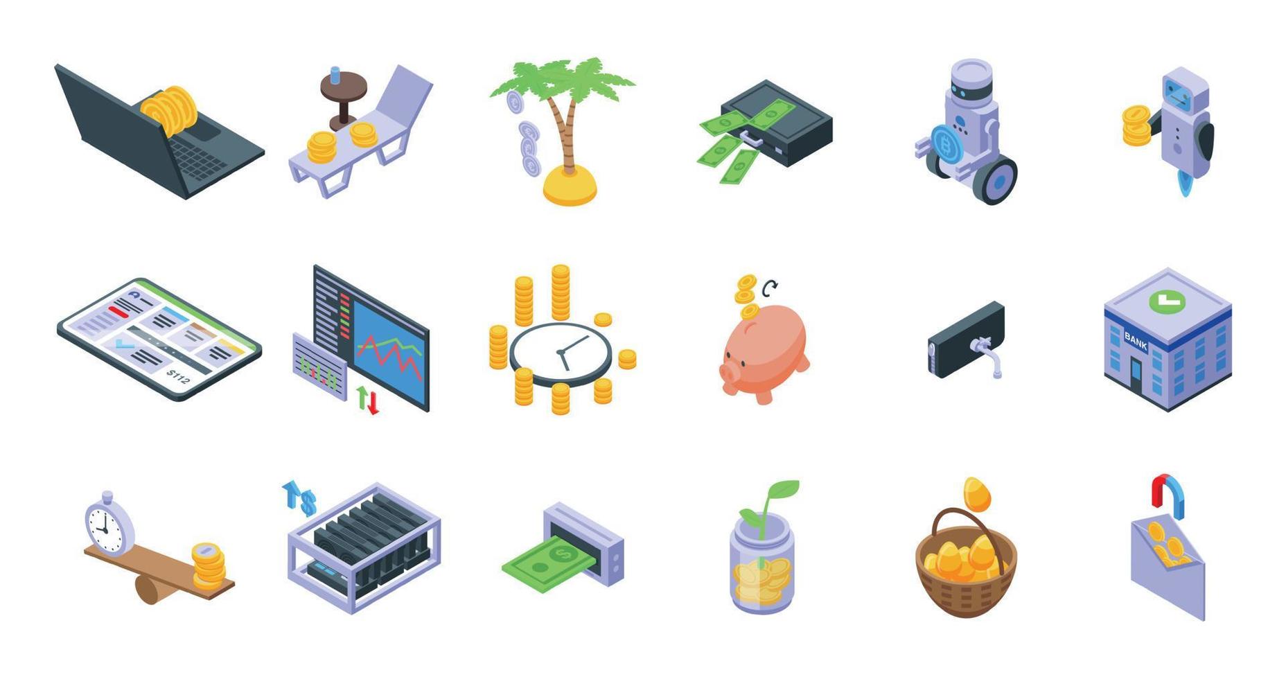 Passive income icons set isometric vector. Money fund vector