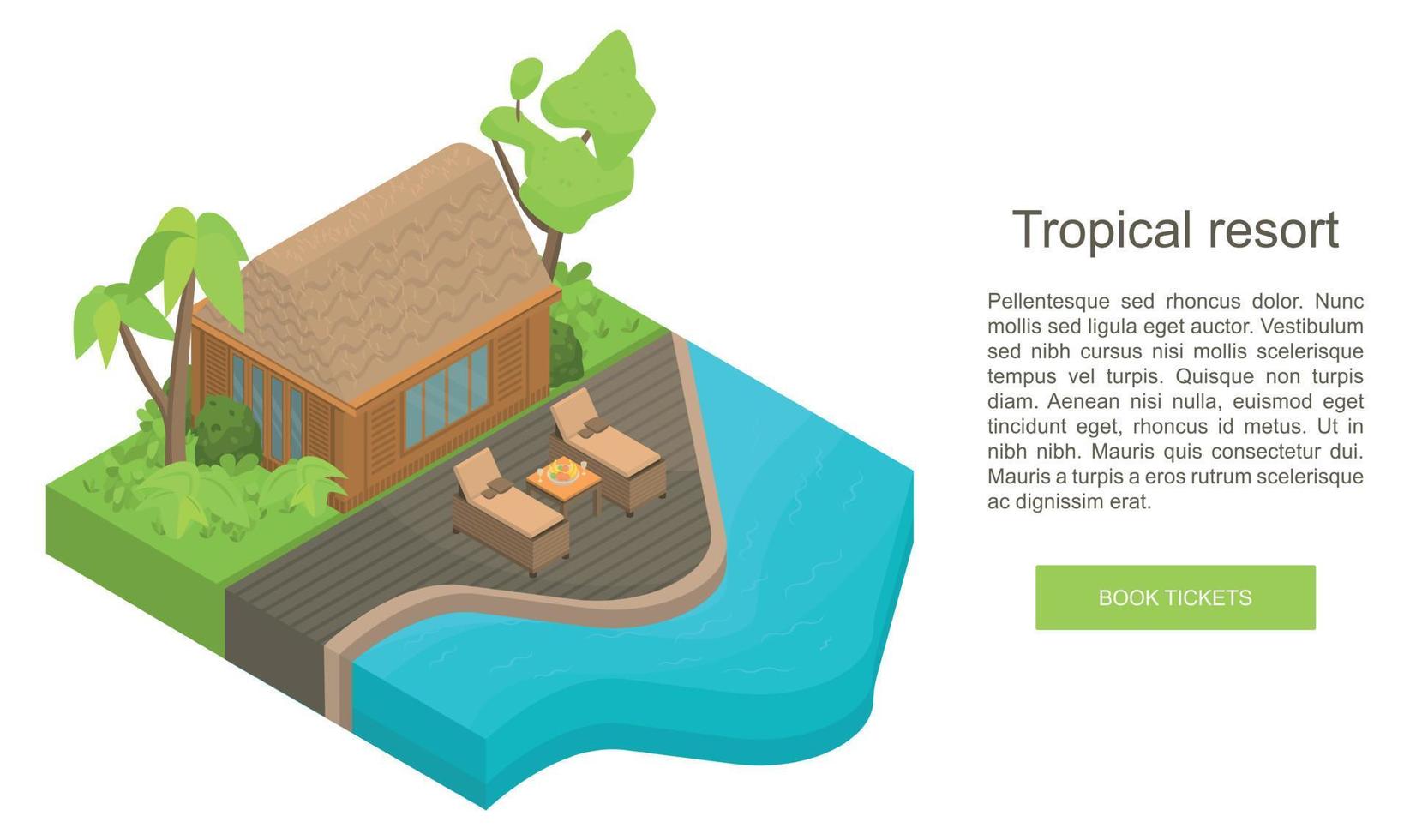 Tropical resort concept banner, isometric style vector