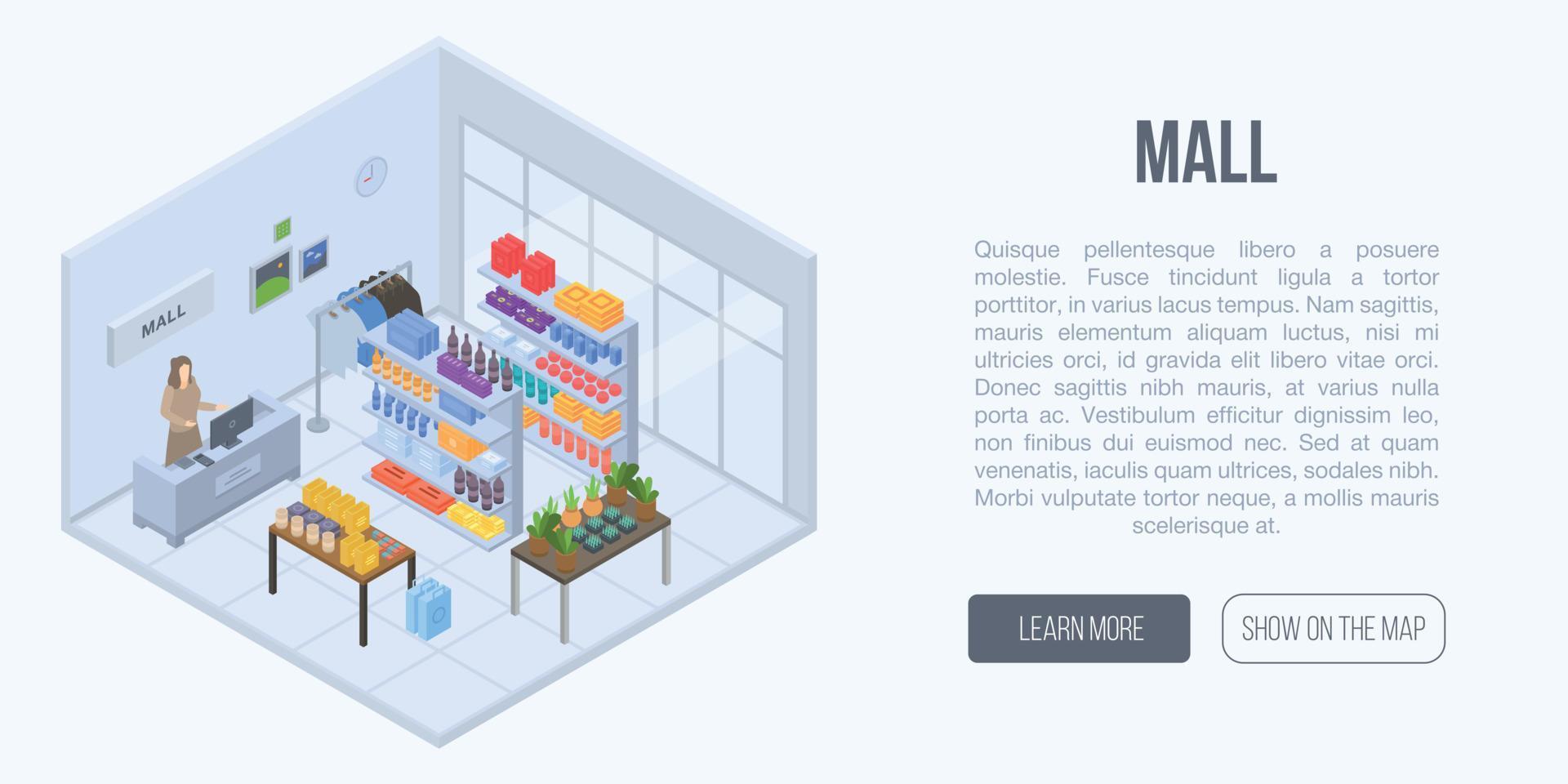 Mall concept background, isometric style vector