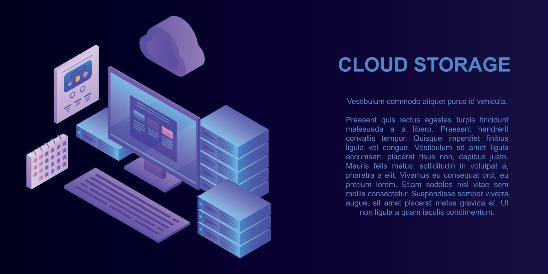 banner de concepto de almacenamiento en la nube, estilo isométrico vector