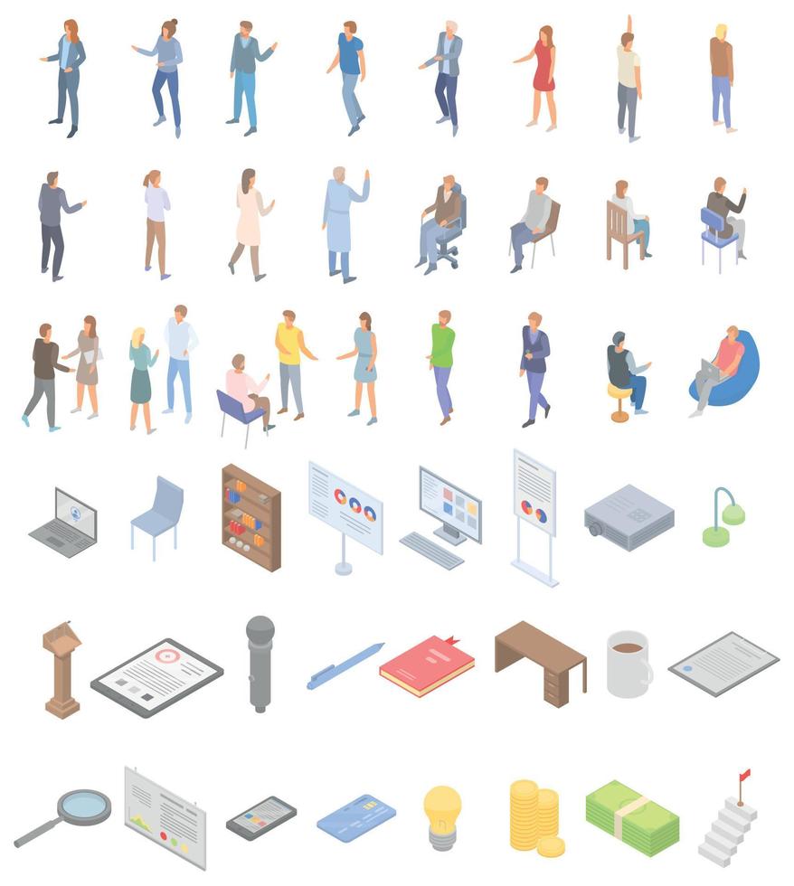 Staff education icons set, isometric style vector