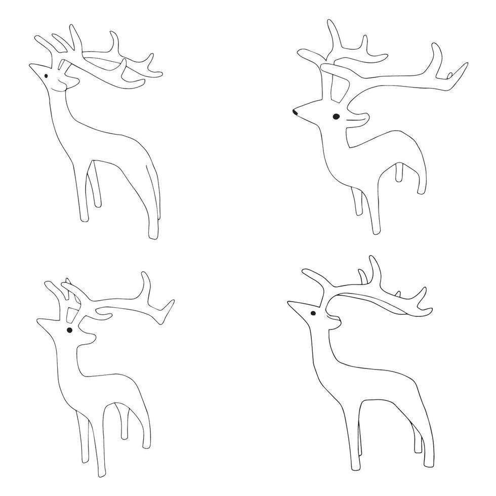 Set of Reindeerin different postures. vector illustration of hand drawn sketch isolated on white background. Christmas holiday symbol.