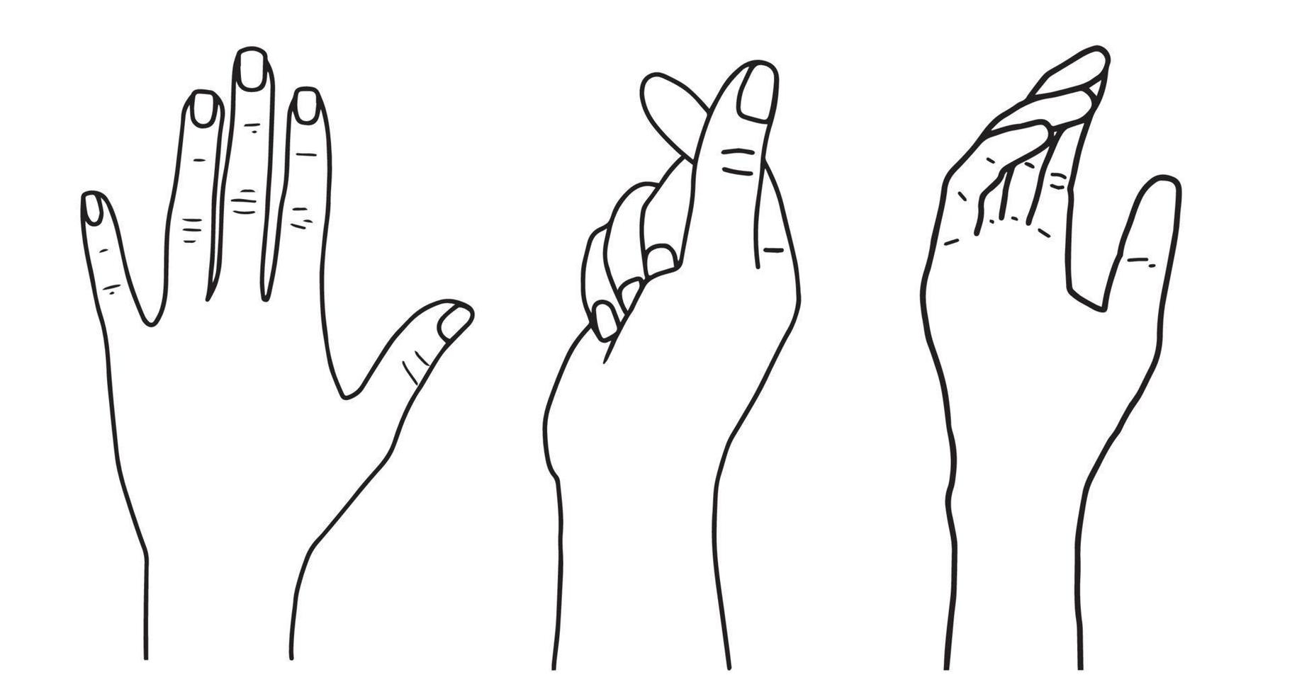 Man hands line. Outline elegant man hand. Beautiful  and fingers icons in one line fashion minimalist style, vector set. Illustration hand collection in raise the hand, miniheart and hello posture.