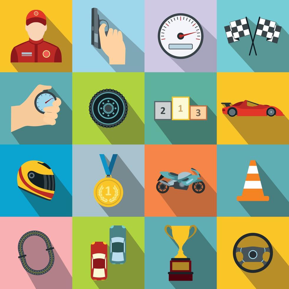 Car racing flat icons vector