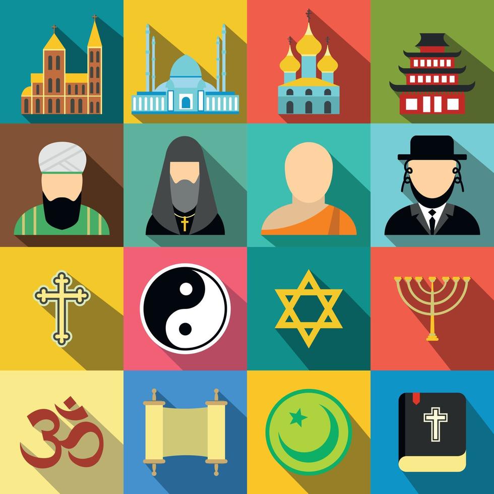 conjunto de iconos planos de religión vector