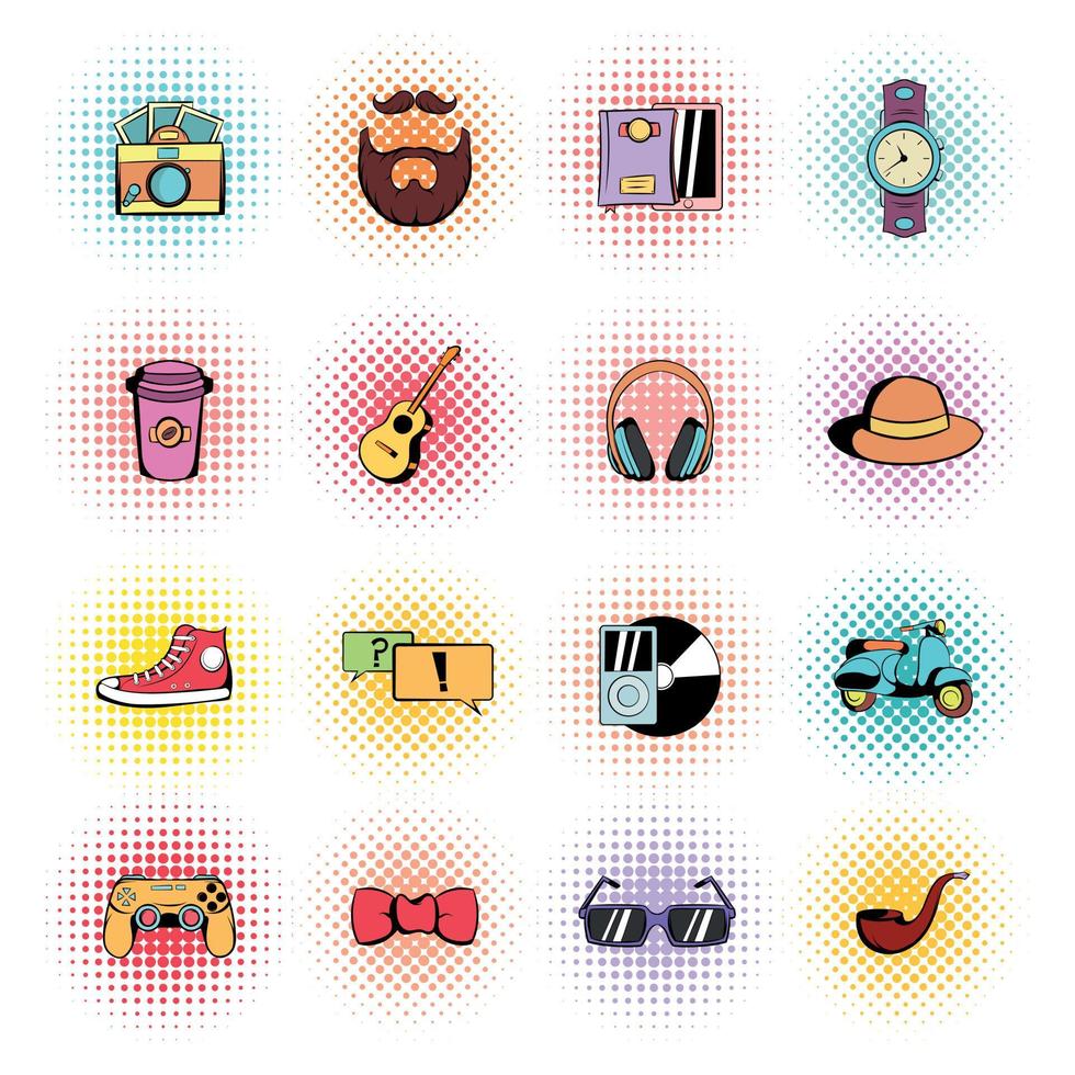 conjunto de iconos de cómics de estilo hipster vector