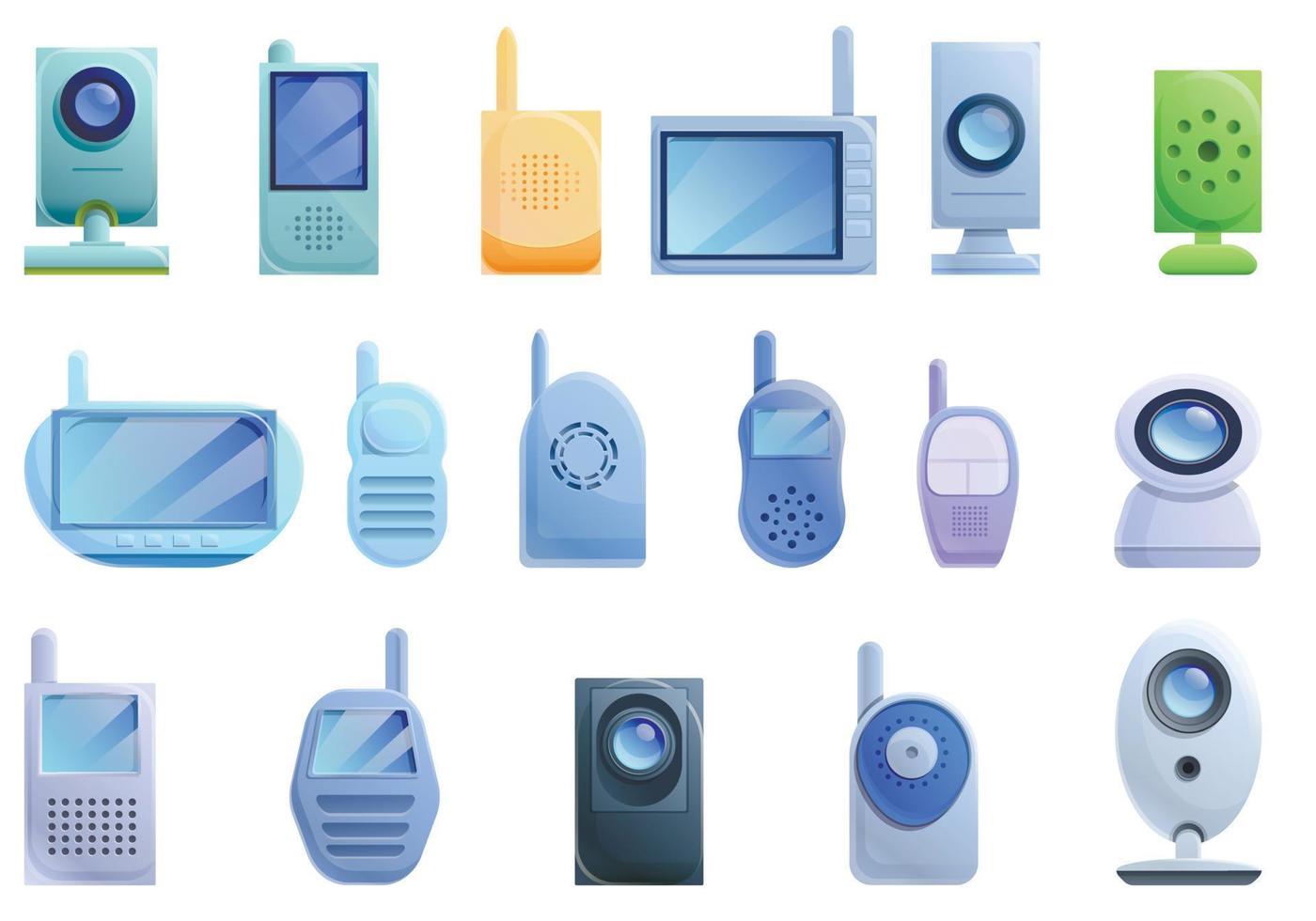 Baby monitor icons set, cartoon style vector