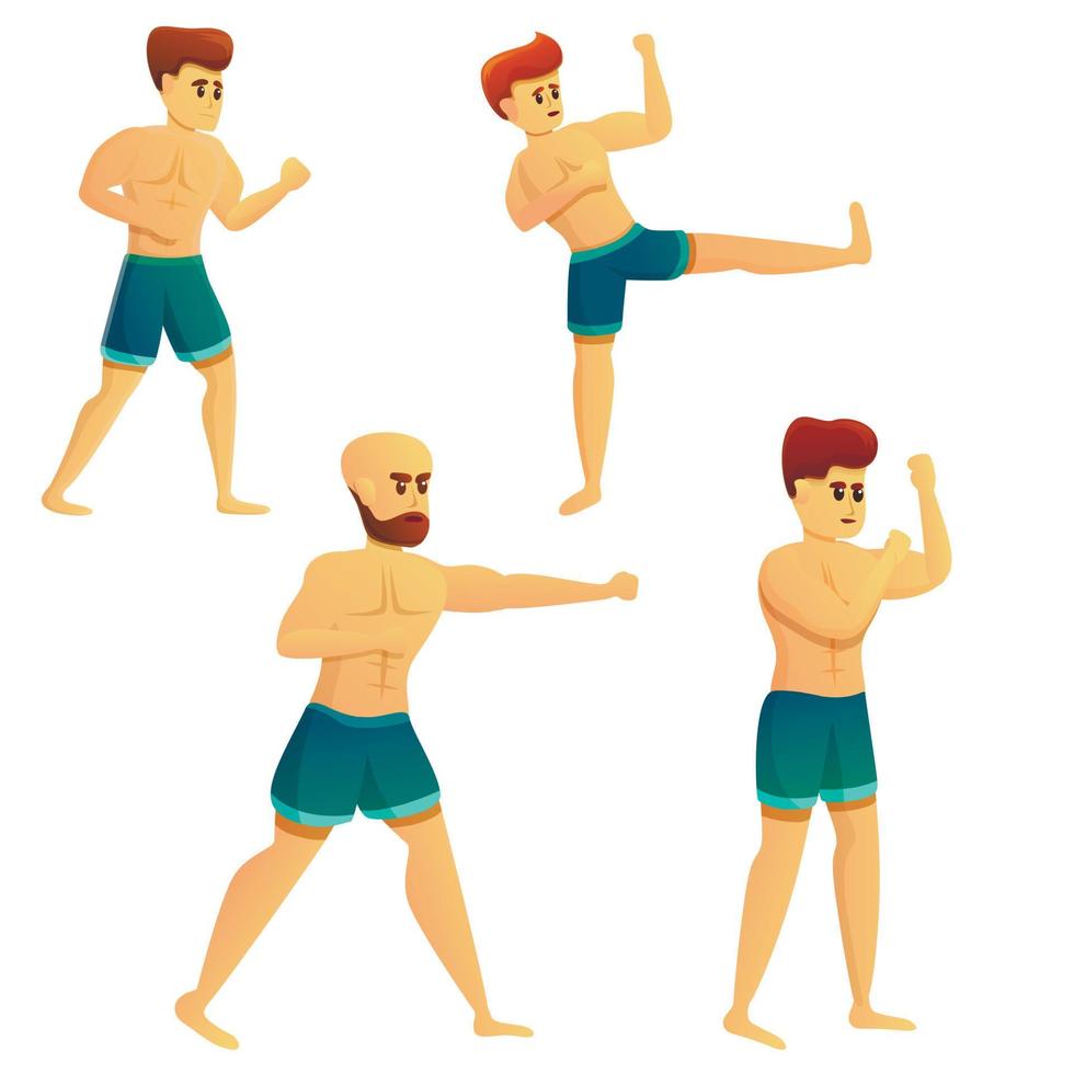 conjunto de iconos de artes marciales mixtas, estilo de dibujos animados vector