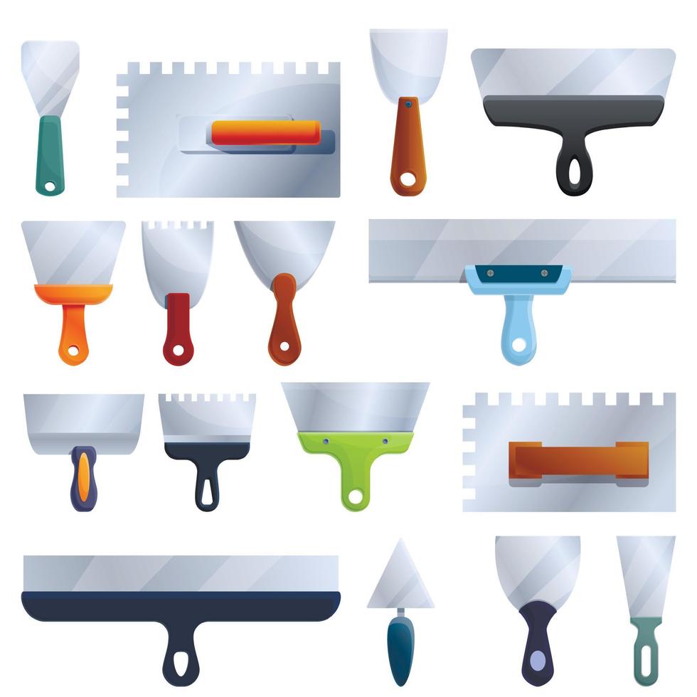 Putty knife icons set, cartoon style vector