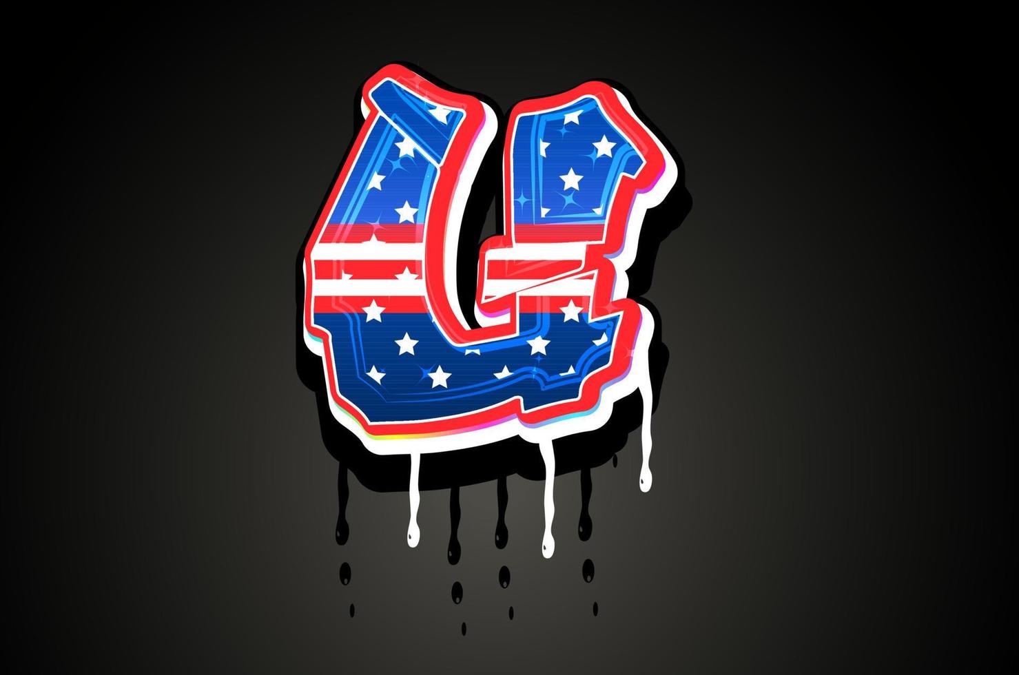 American Flag U Letter Alphabet vector