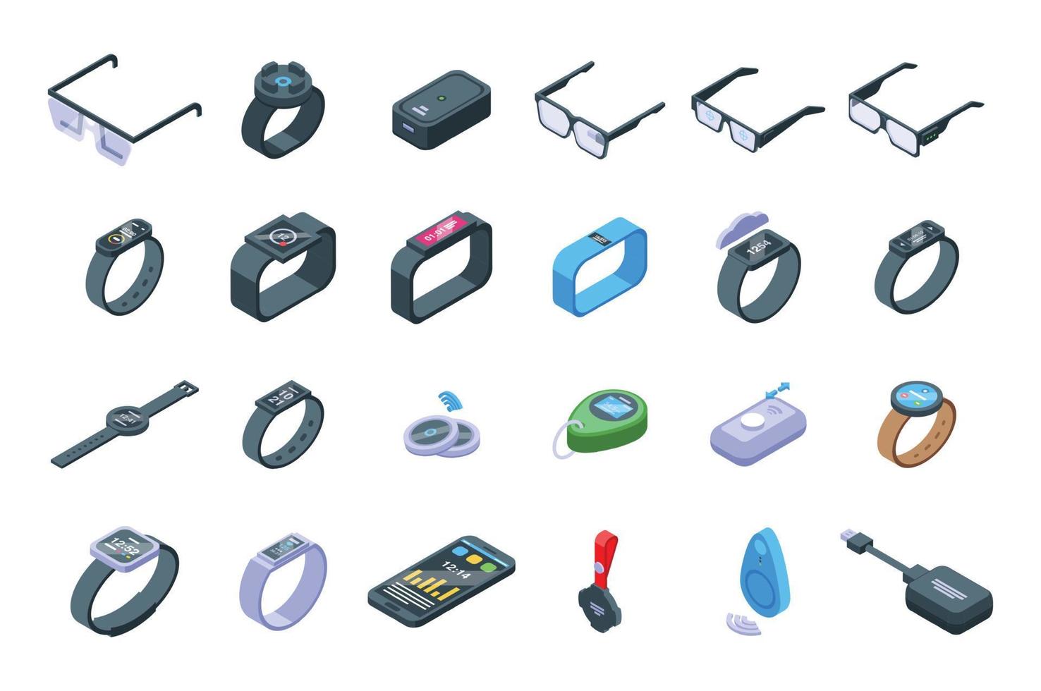 Wearable tracker icons set isometric vector. Fitness wristband vector