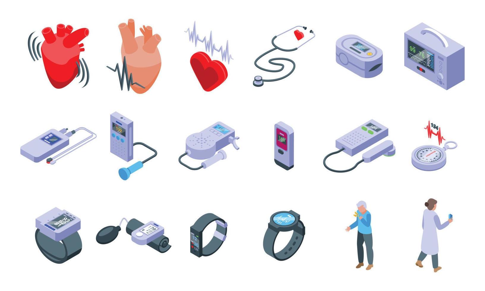 Palpitating icons set isometric vector. Abdomen aid vector