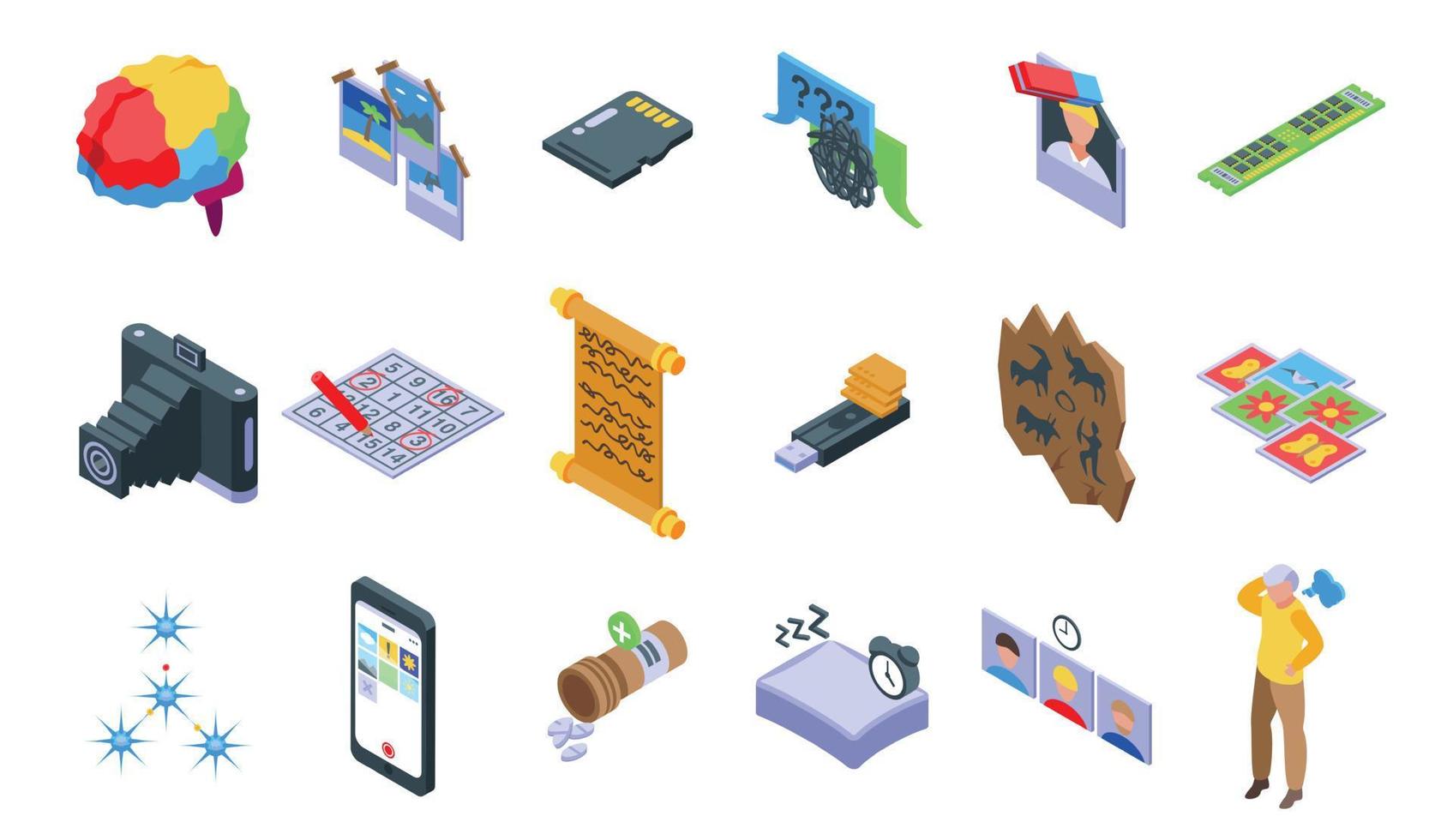 Memory icons set isometric vector. Brain alzheimer vector