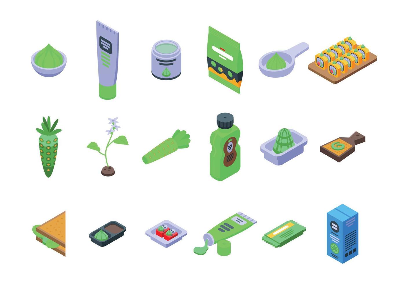 Wasabi icons set, isometric style vector
