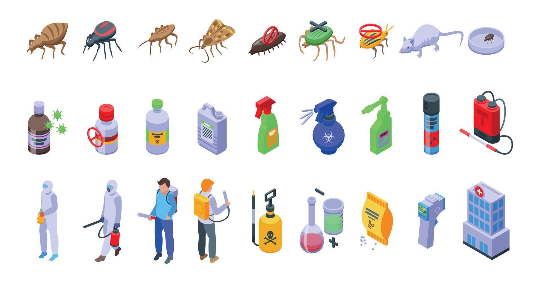 Chemical control icons set isometric vector. Quality test vector