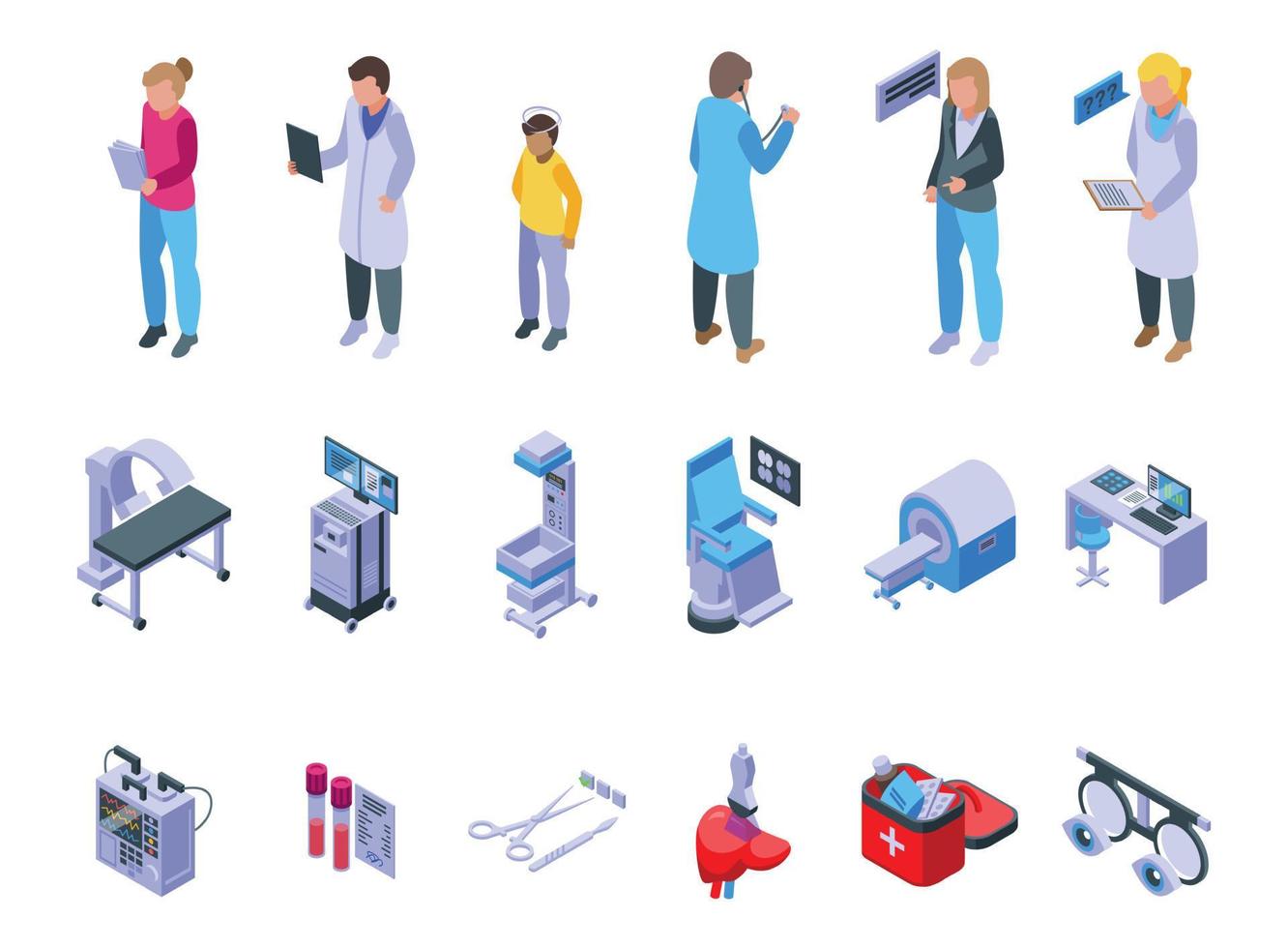 iconos de examen médico establecen vector isométrico. chequeo de salud