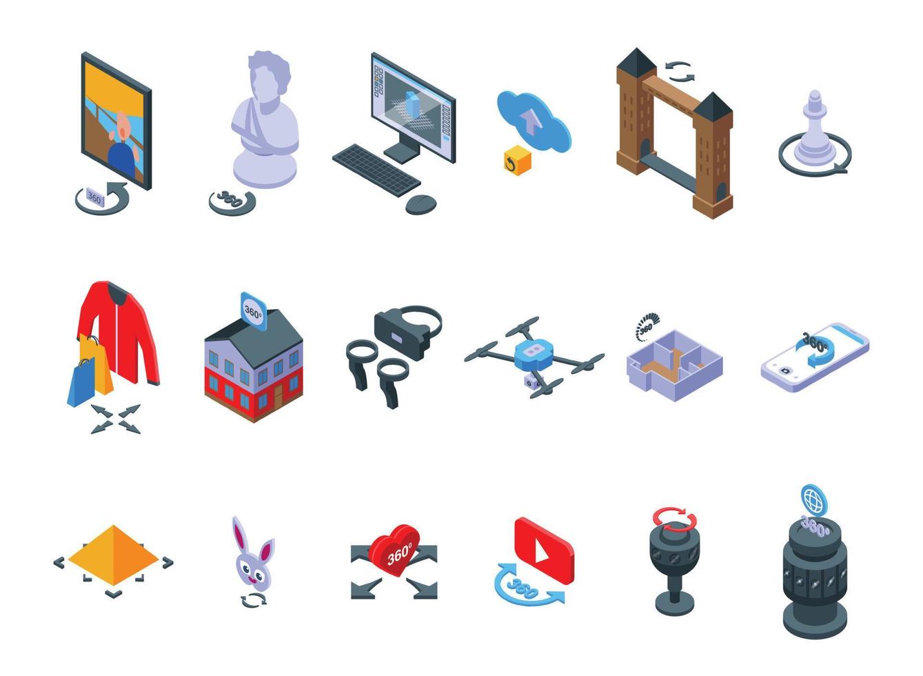 Virtual tour icons set isometric vector. Video arrow vector
