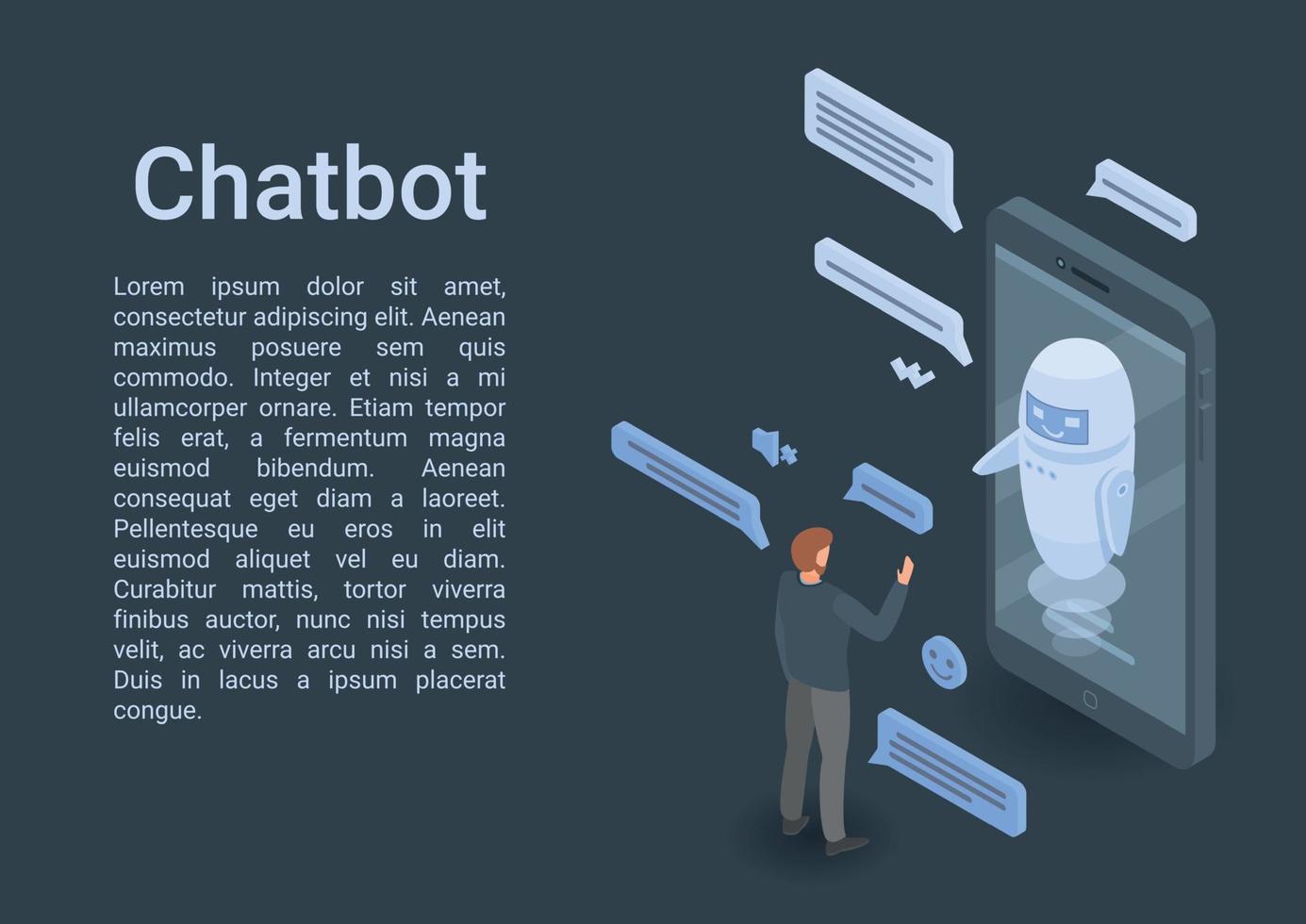 Modern smartphone chatbot concept banner, isometric style vector