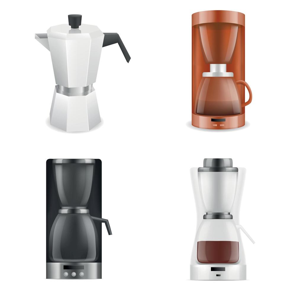 Coffee maker icons set, realistic style vector