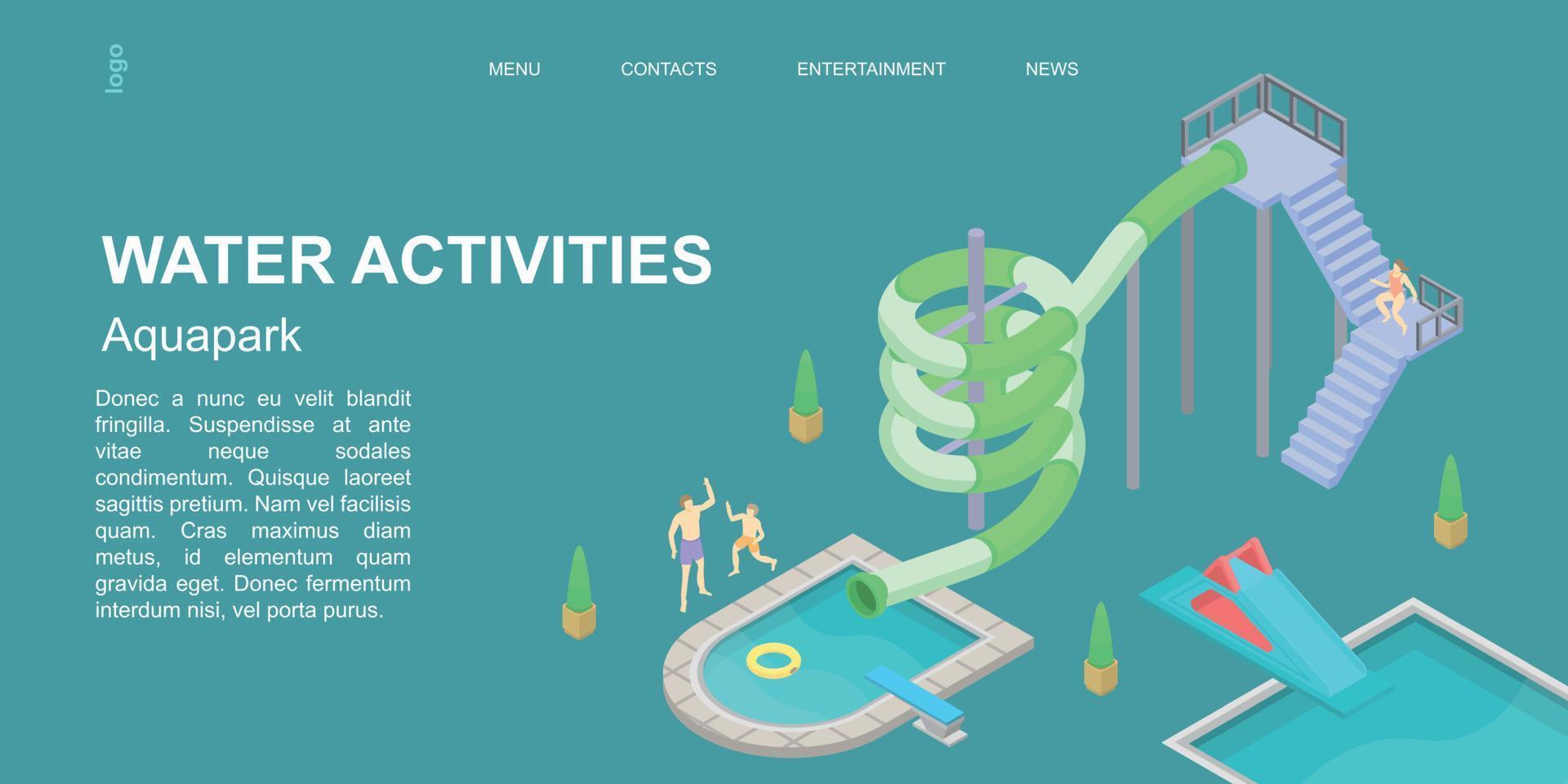 Water activities concept banner, isometric style vector