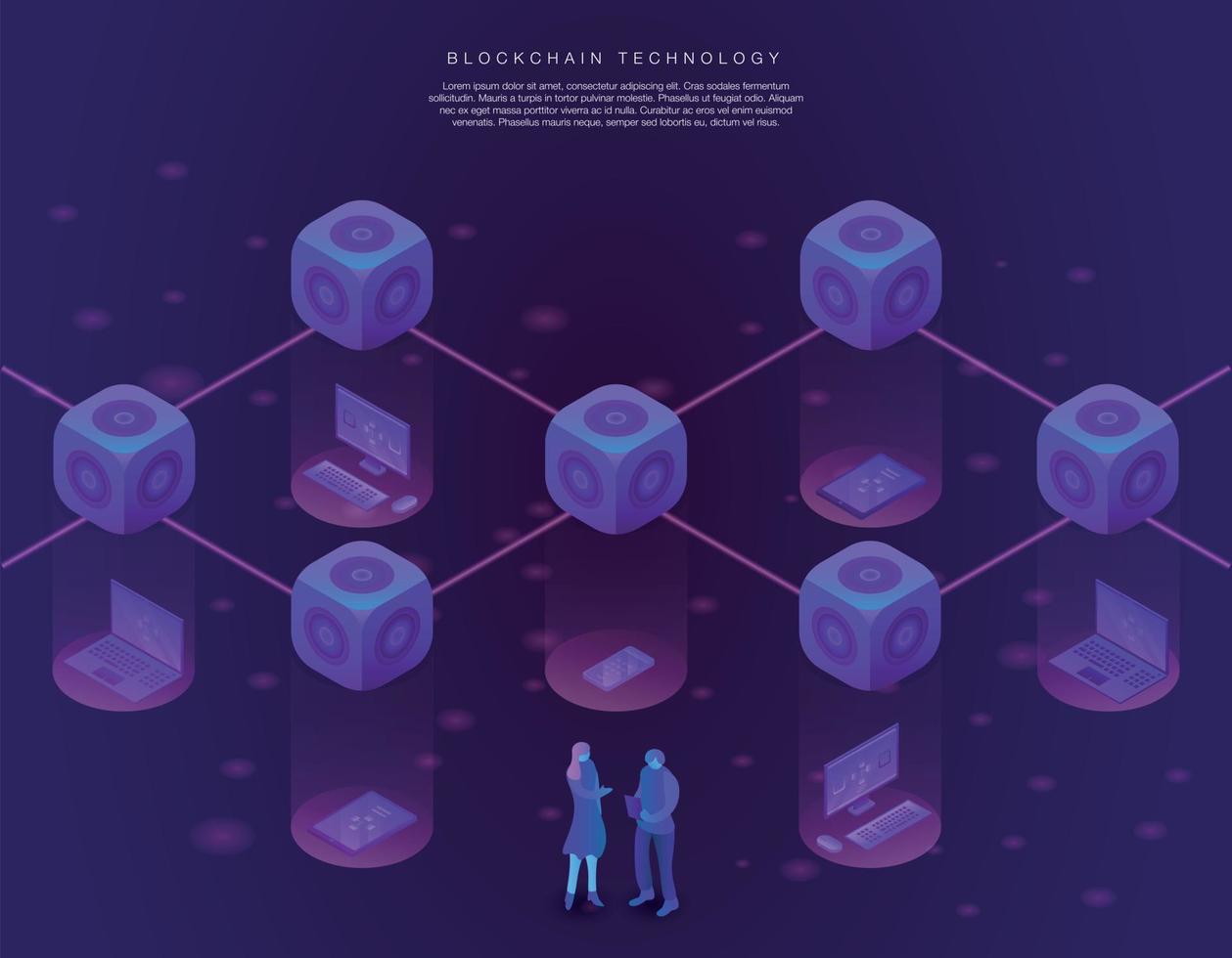 Blockchain technology connection concept banner, isometric style vector