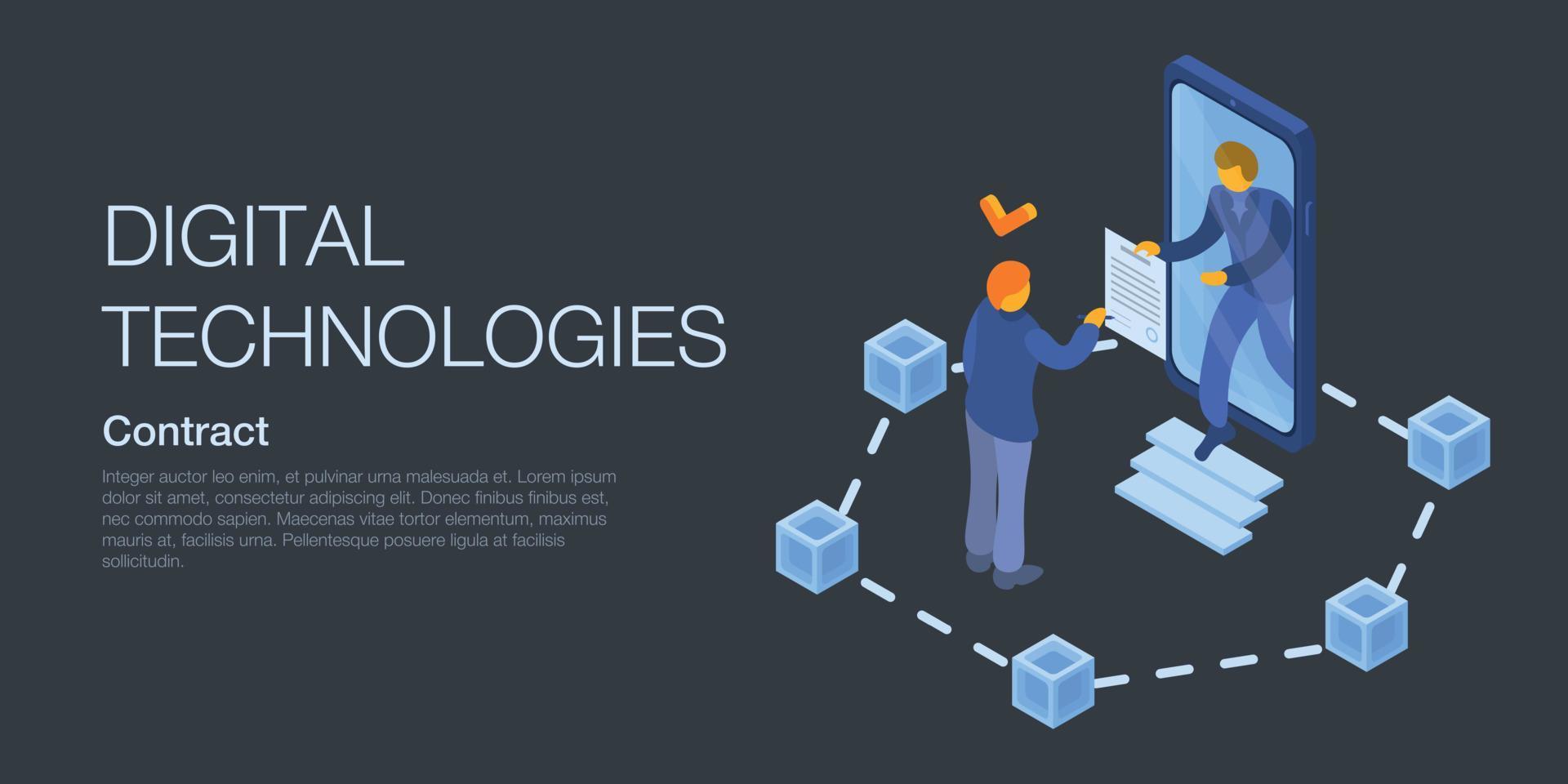 Digital technologies concept banner, isometric style vector
