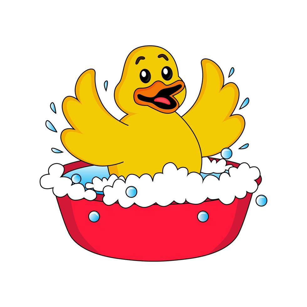 illustrations of cute ducks soaking in the tub, playing with water, foam and bubbles, illustration of children's books, packaging designs for soap, shampoo, posters, websites, mobile applications vector