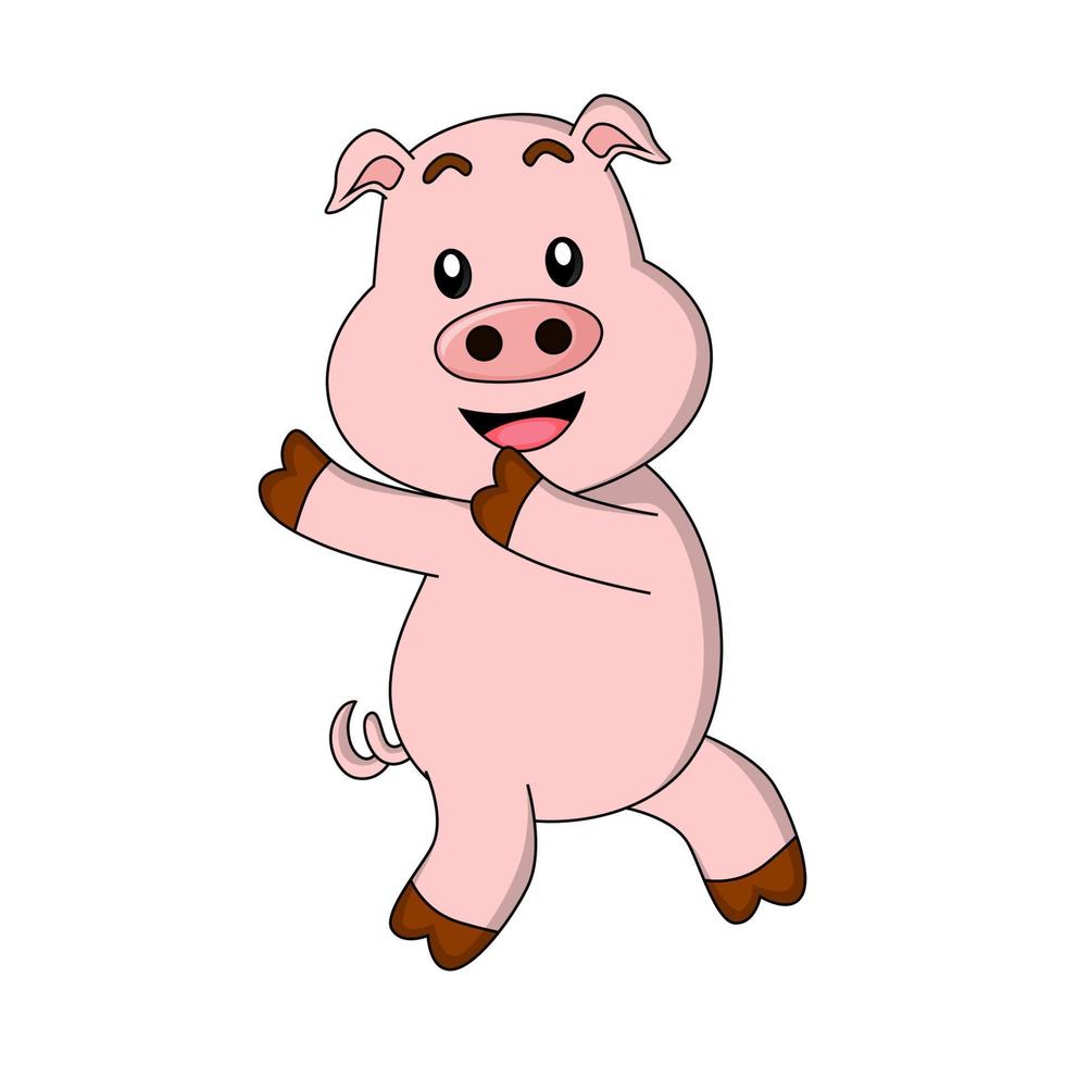 ilustración de un lindo cerdo con una cara alegre, adecuado para la ilustración de libros infantiles, papelería, carteles, diseños de embalaje, diseños de cajas de cereales, agricultura, ganadería y otros vector