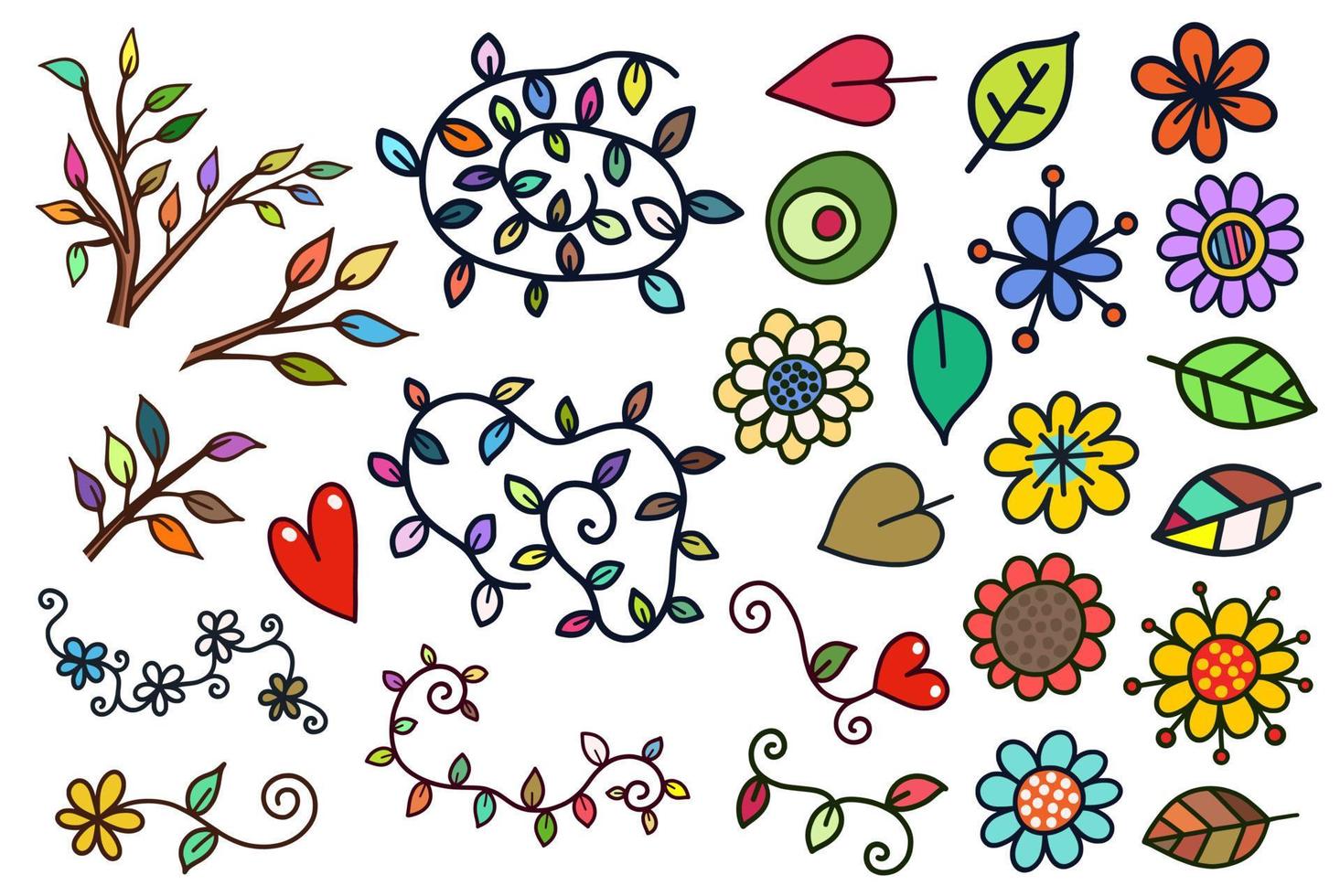 Leaves and Flowers Freehand Doodles vector