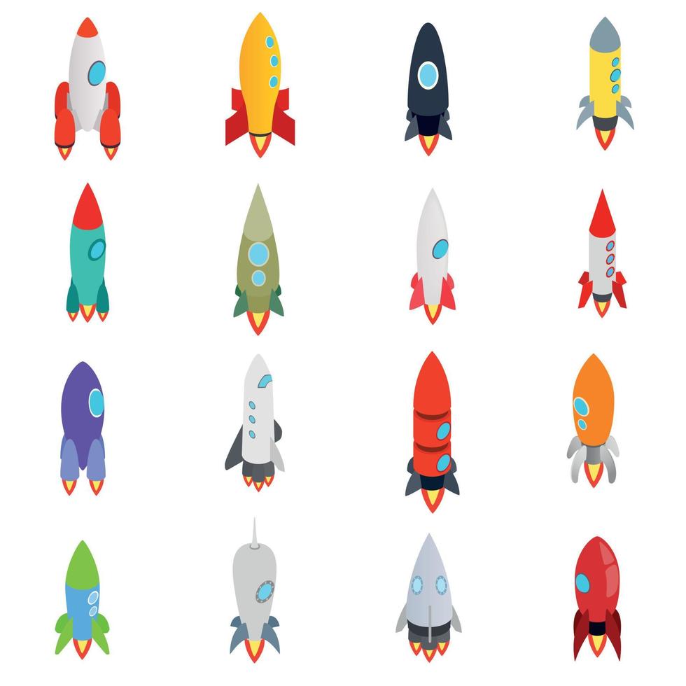 Rocket icons set in isometric 3d style vector