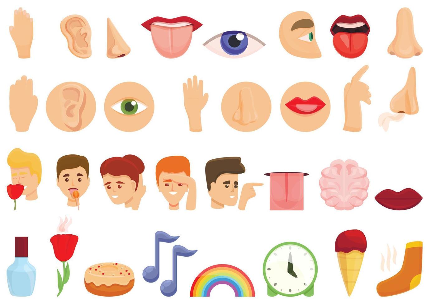 Senses icons set, cartoon style vector