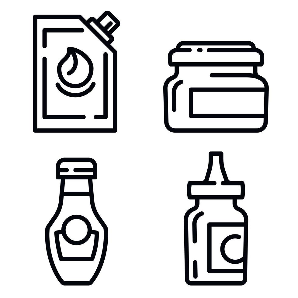 Mustard icons set, outline style vector