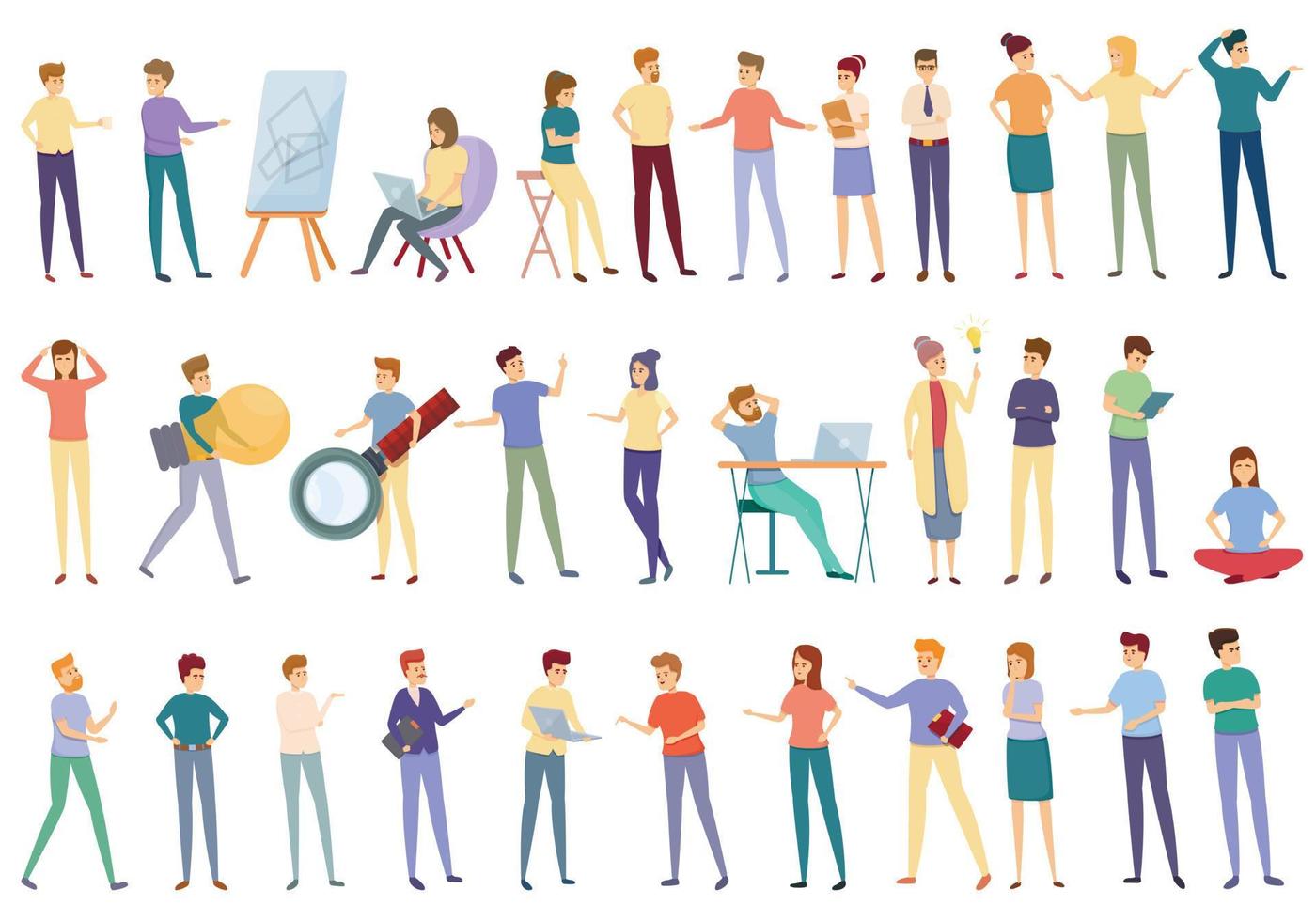 Brainstorming icons set, cartoon style vector