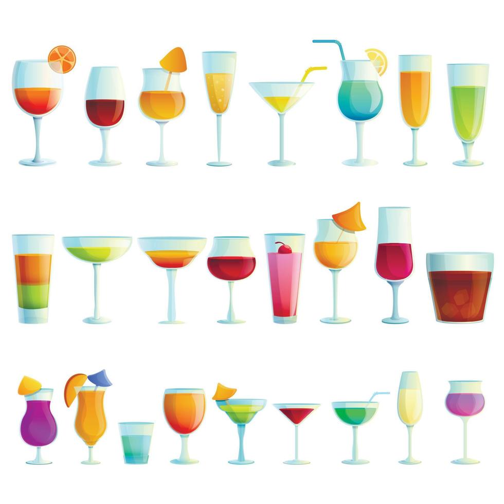 Cocktail icons set, cartoon style vector