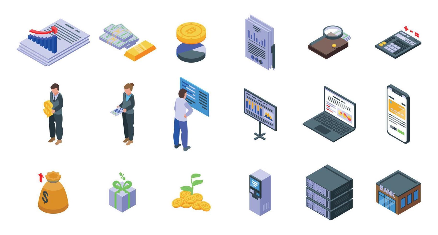 Result money icons set, isometric style vector