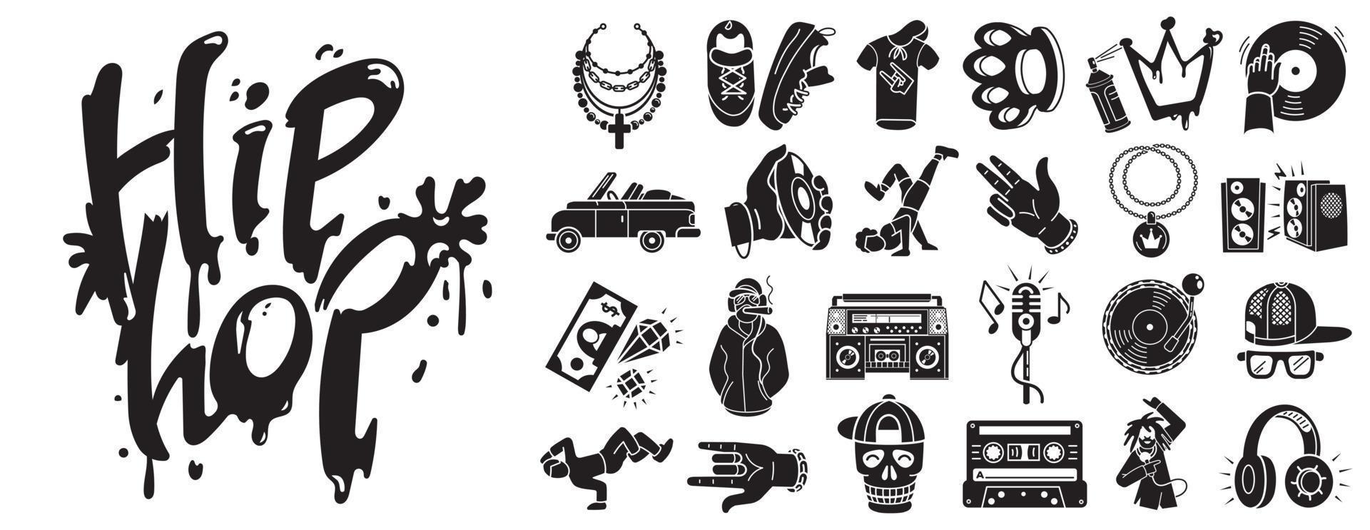 Hiphop icons set, simple style vector
