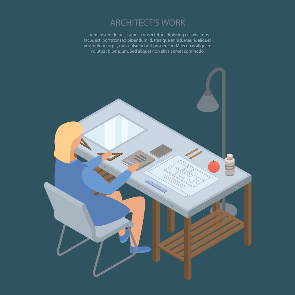 fondo de concepto de trabajo de arquitecto, estilo isométrico vector