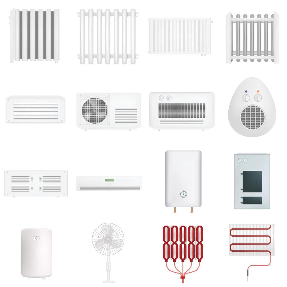 Electric heater device mockup set, realistic style vector