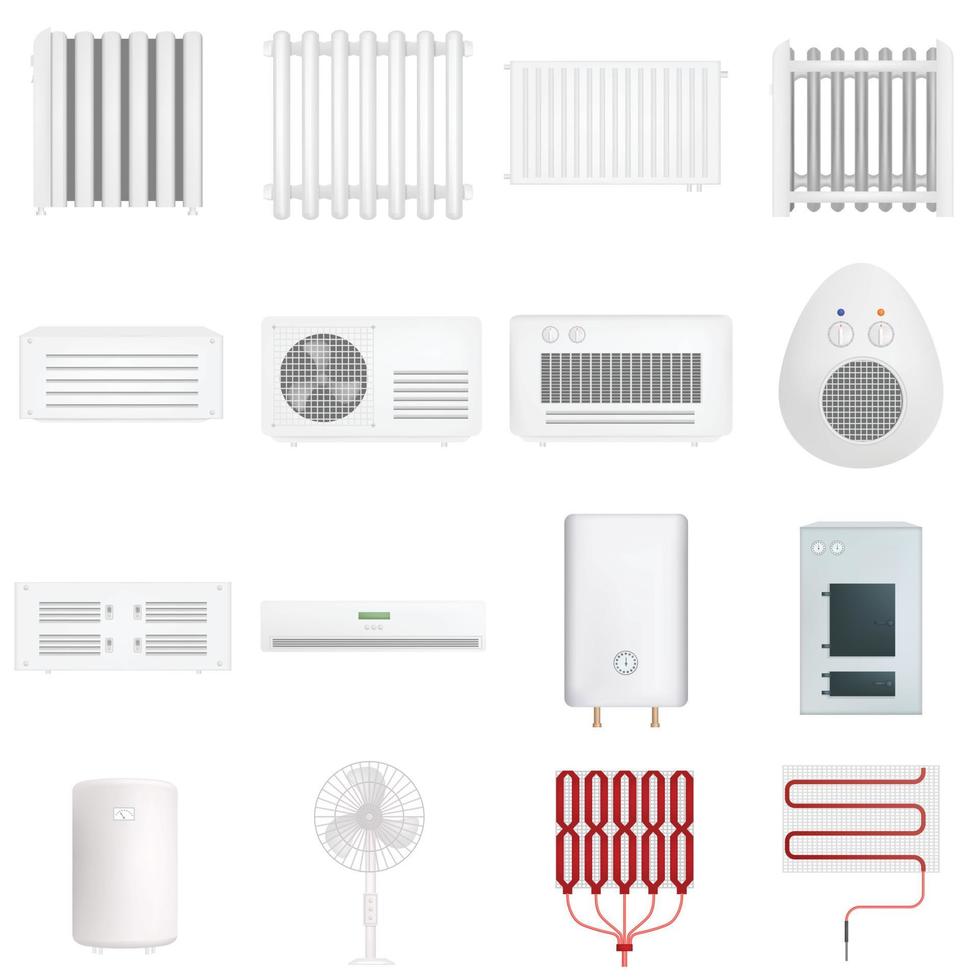 conjunto de maquetas de dispositivos de calentador eléctrico, estilo realista vector