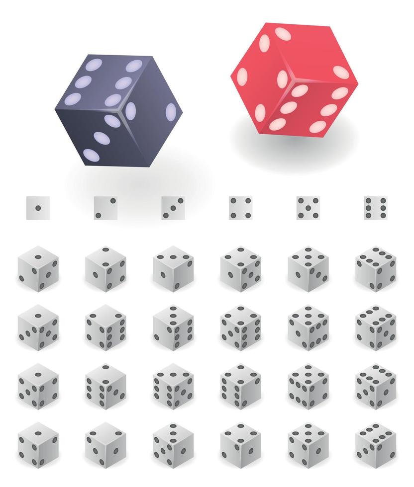 Dice icons set, isometric style vector