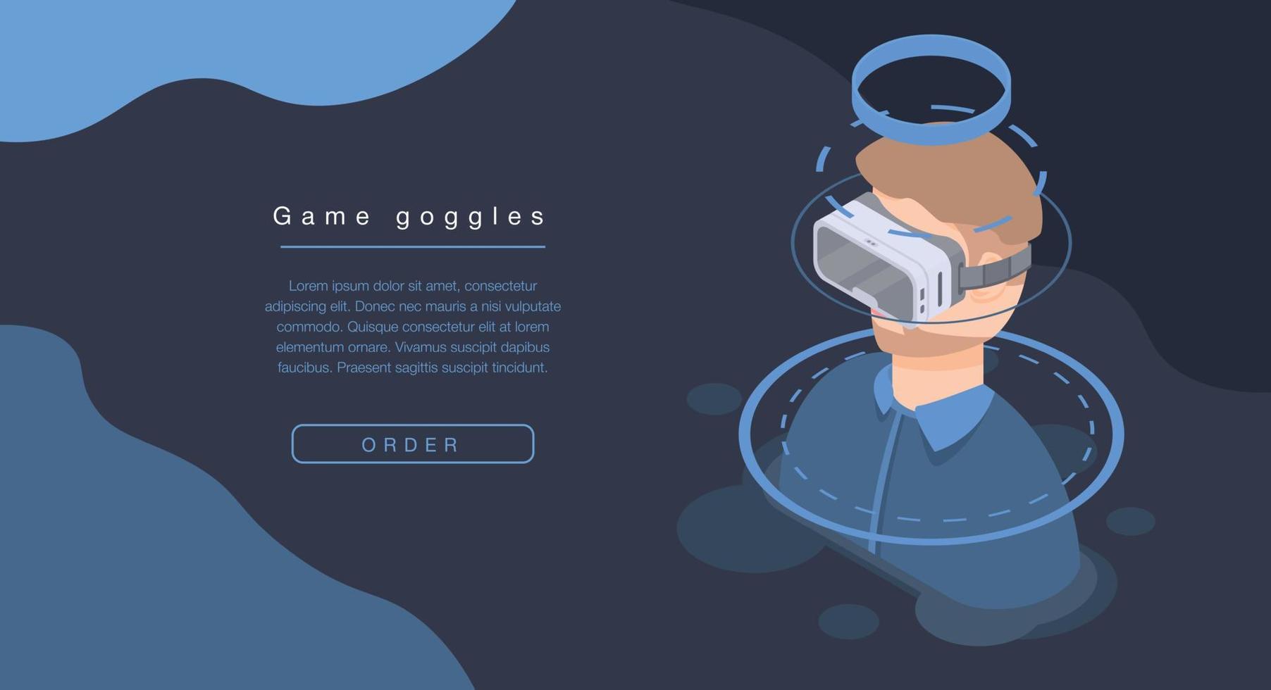 Game goggles concept banner, isometric style vector