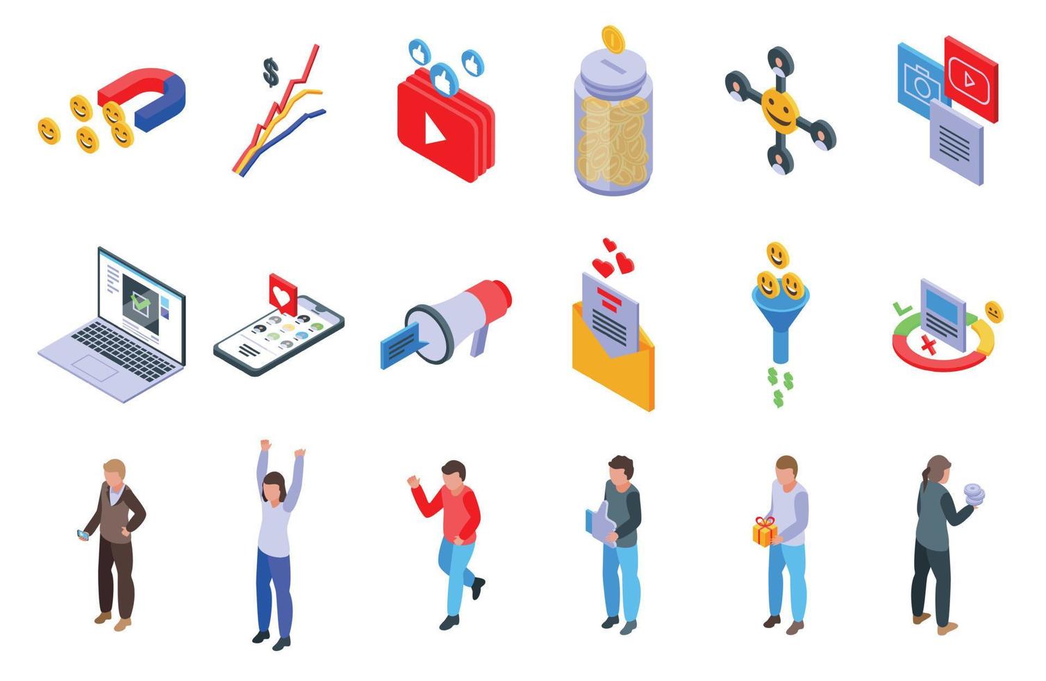 Successful campaign icons set, isometric style vector