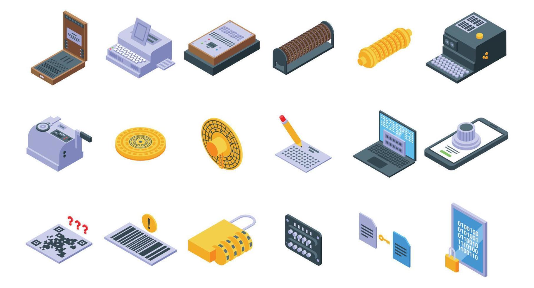 Cipher icons set, isometric style vector